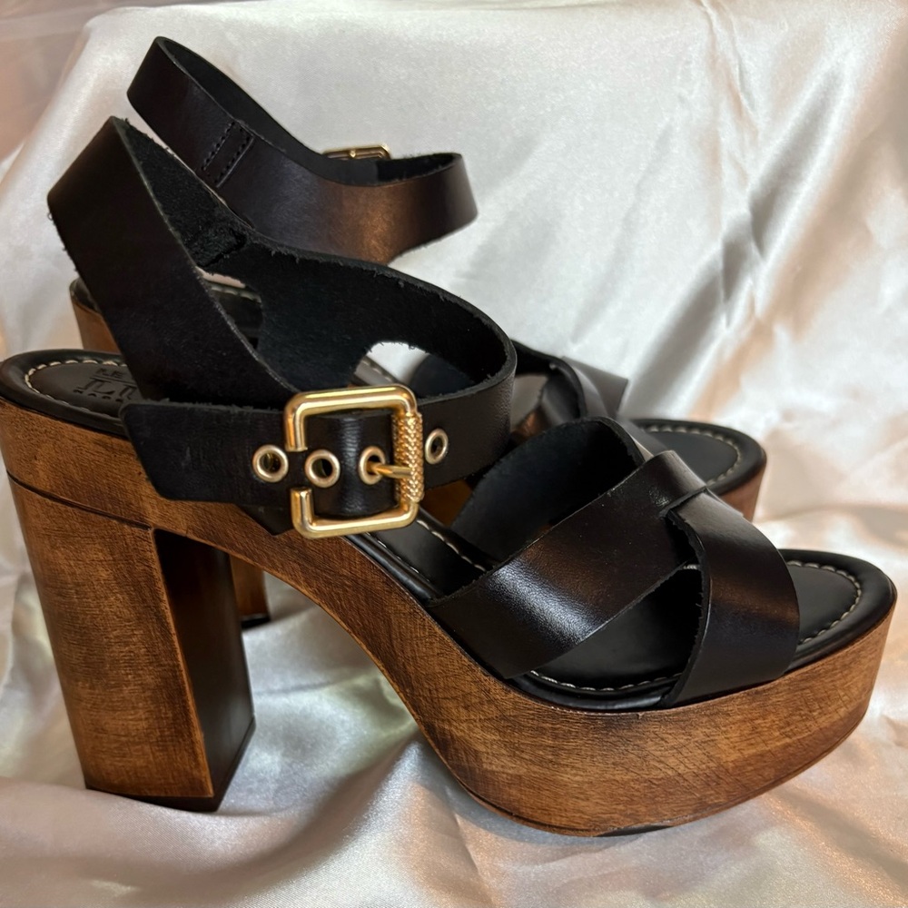 Black Leather Platform Sandals